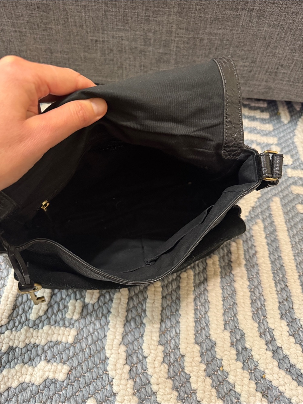 Fossil Peyton Black Pebbled Leather Crossbody Messenger Bag Adjustable Strap - Picture 5 of 11